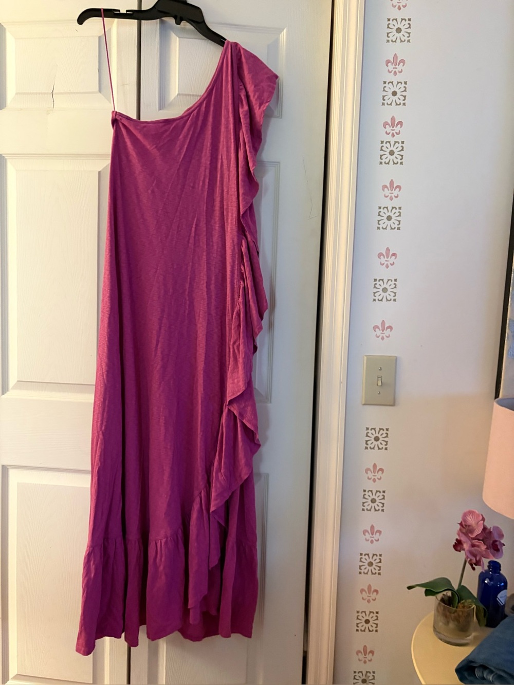 Free people One-Shoulder Ruffle Midi Dress in Magenta